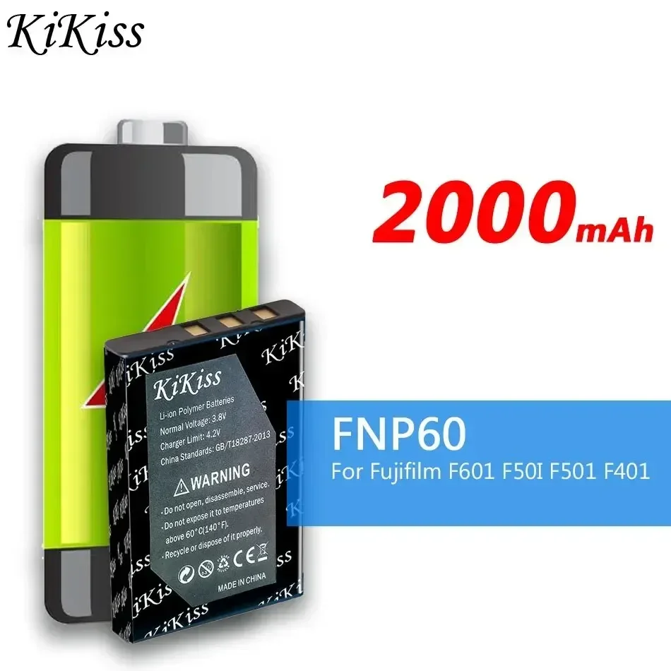 2000mAh KiKiss Portable Battery FNP60 NP60 SLB 1137 1037 K5000 D-Li2 Li-20B CNP-30 For Fujifilm F601 F50I F501 F401 ZOOM F410