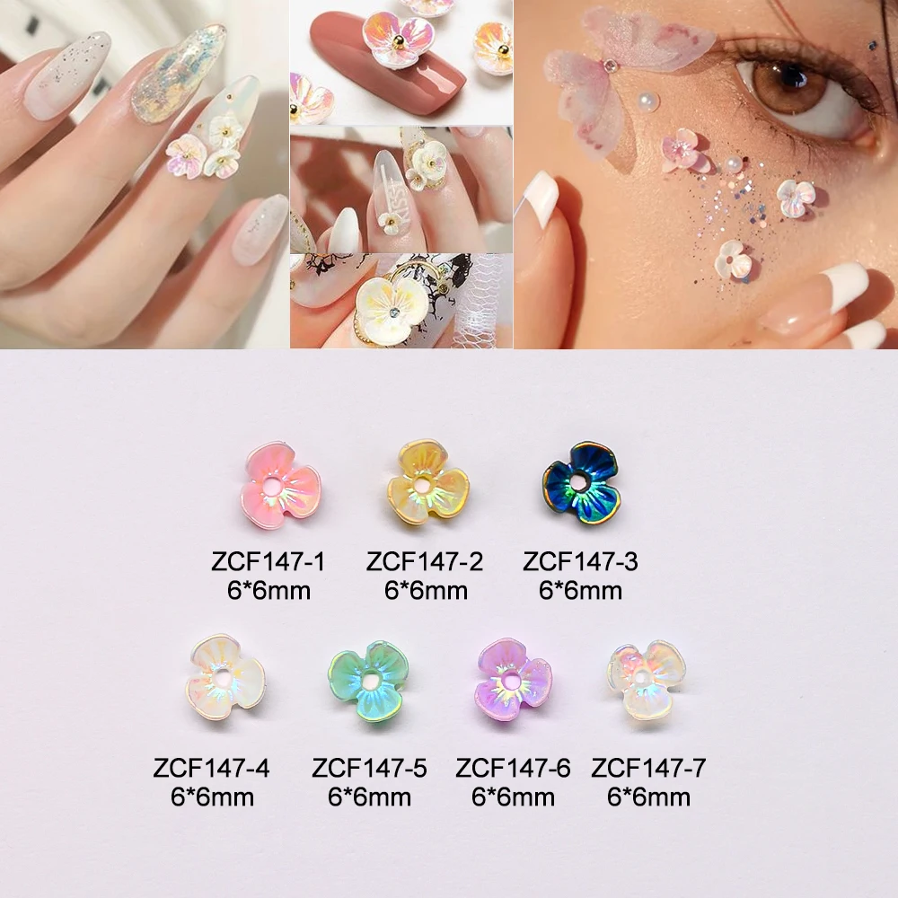 100pcs Pink Petal Flowers Nail Art Charms 6mm Resin Flatback Floral Manicure Rhinestones For Kawaii Korean Nail 3D Decorations