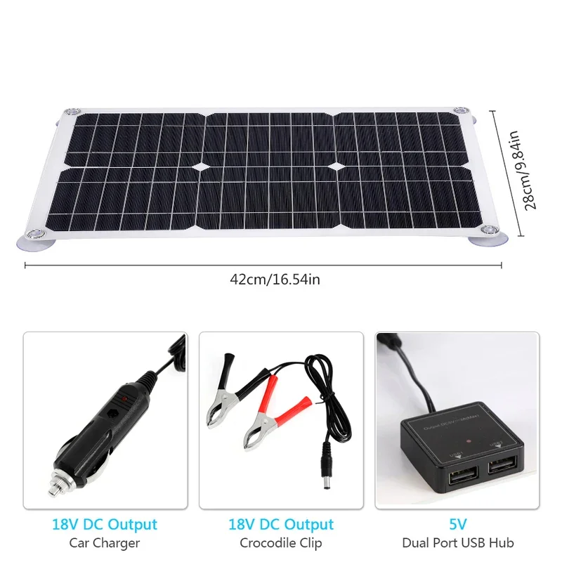 100W 12V Protable Solar Panel Kit With 60A Solar Charge Controller 2 USB Ports Outdoor Protable Moblie Phone Charger Outdoor