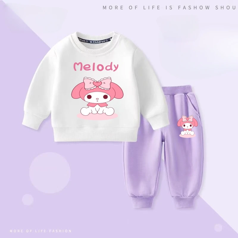 

Sanrio Autumn Baby Girls Clothes Set Kid Cartoon Kuromi My Melody Print Sweatshirts Pullover Top and Pants Suit Children Outfit