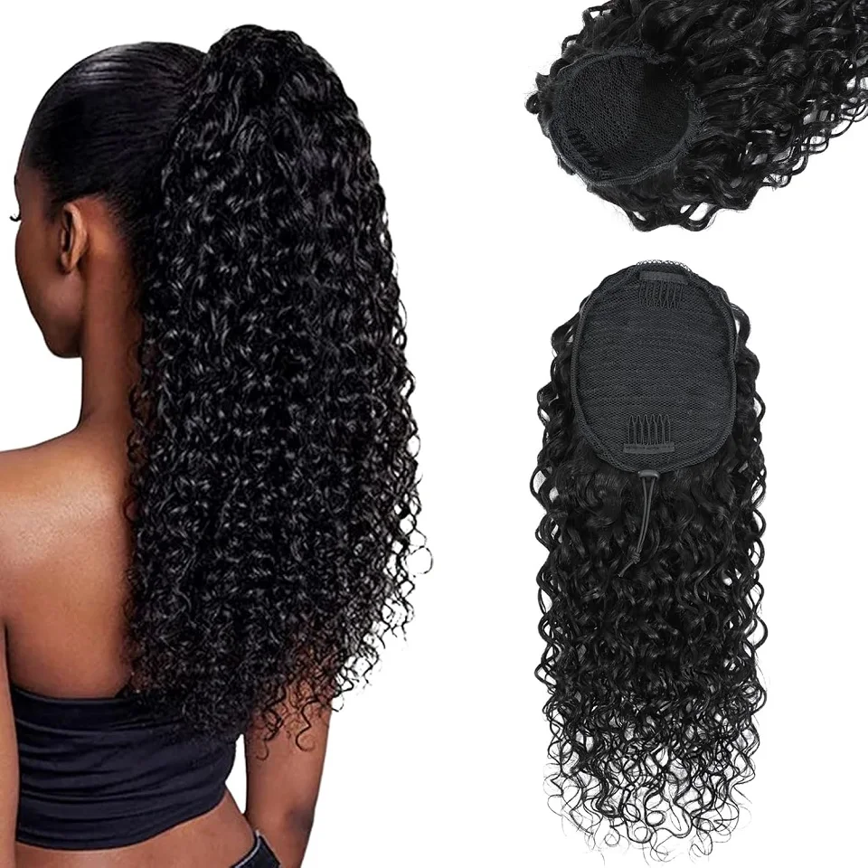 8-26 Inch Long Kinky Curly Drawstring Ponytail Extension For Women Deep Curly Clip in Ponytail Hair Extensions Virgin Human Hair