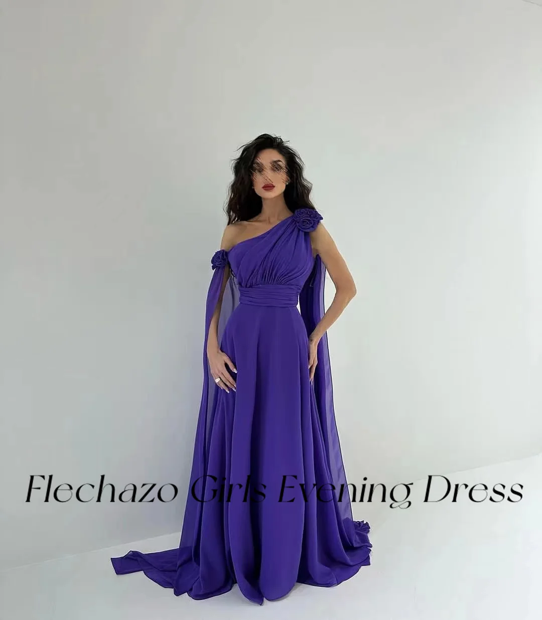 Flechazo-vestido de noche de gasa púrpura para mujer, vestido de fiesta Formal elegante hasta el suelo, rosa, un hombro, 2024