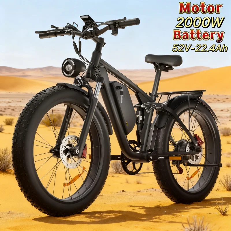 

26-inch Fat Tire Electric Bike Full Suspension Adult Mountain Electric Bike 1000W Dual Motor 48V22.4ah Lithium Battery E-Bike