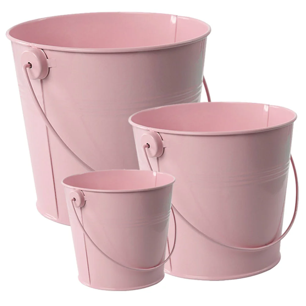 

3 Pcs Mini Iron Bucket Decorative Flower Pot Creative Metal Planter Multi Function Round Planters Small Handheld Flowerpot Pink