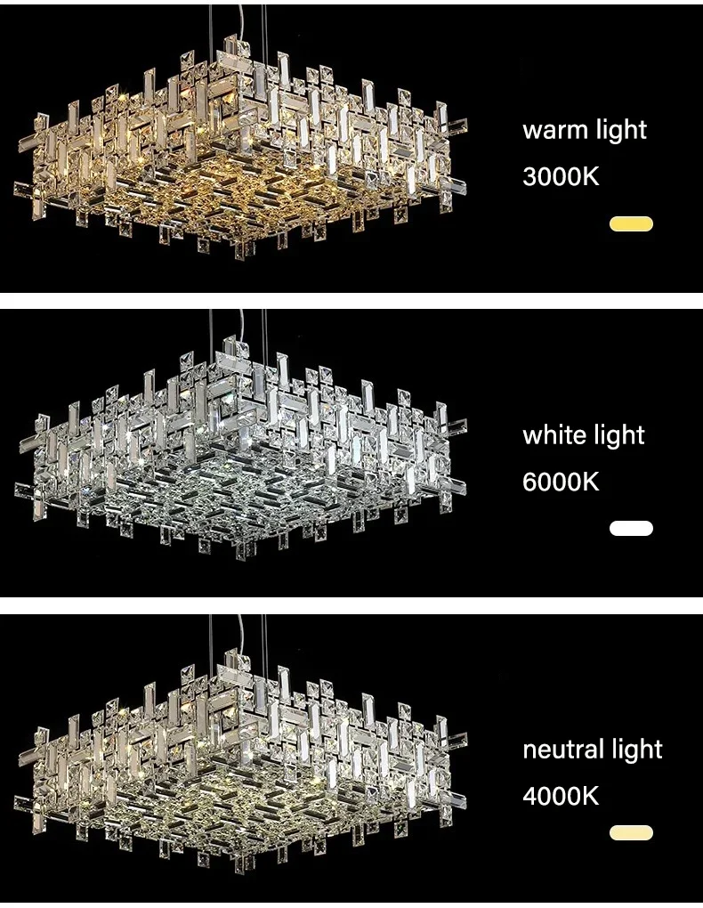 Luxury Square Chrome Crystal Chandelier Light for Living Room Dining Room Creative Shining Indoor Home Decor Lighting Fixtures