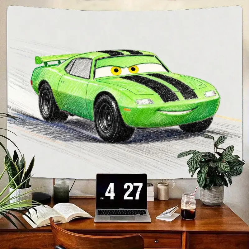 

1PC Disney Pixar Cars Green Race Car Tapestry, Modern Polyester Cartoon Wall Art for Kids Bedroom Living Room Decor, Gift