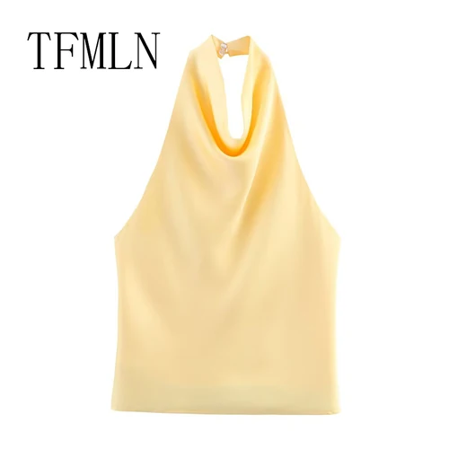 Imagen 2 del producto TFMLN, camiseta Sexy corta con cuello Halter para mujer, camiseta fina suave con espalda descubierta para primavera y verano, chaleco de calle para mujer, Tops elegantes sin mangas