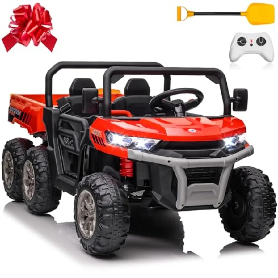 

Outdoor electric UTV ride-on dump truck for big kids, ABS plastic body, red color, 24V battery, 4WD 6-wheel drive, 800W dual mo
