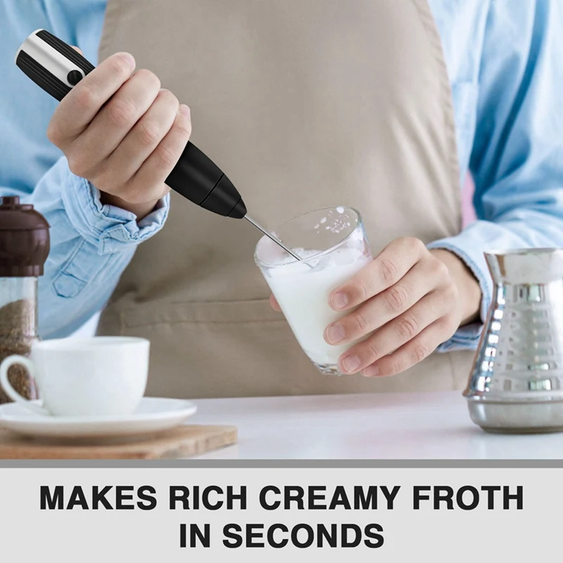 Rechargeable Milk Frother Handheld With 3 Speeds, Powerful Whisk Drink Mixer With 2 Head For Coffee, Foam Maker