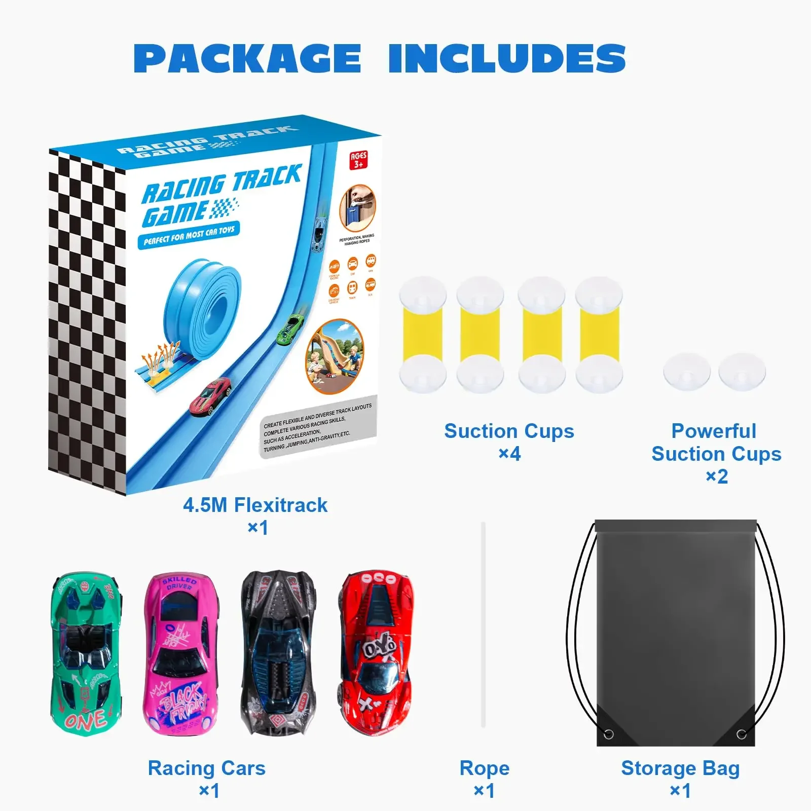 

4,5 м DIY Flex Race Car Ramp Track с присоской Rolls Up Портативный гоночный трек, совместимый с литьем под давлением 1/64-й автомобилей на день рождения