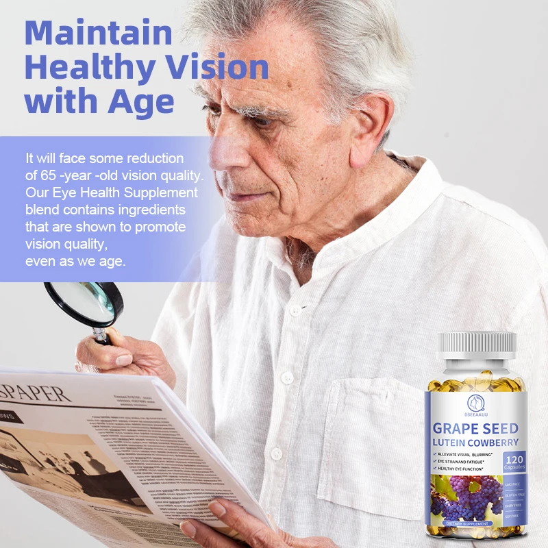 BBEEAAUU Grape Seed Lutein Capsules Eye Vitamins Support Vision Health Improve Eye Fatigue,Dryness and Visual Blurring