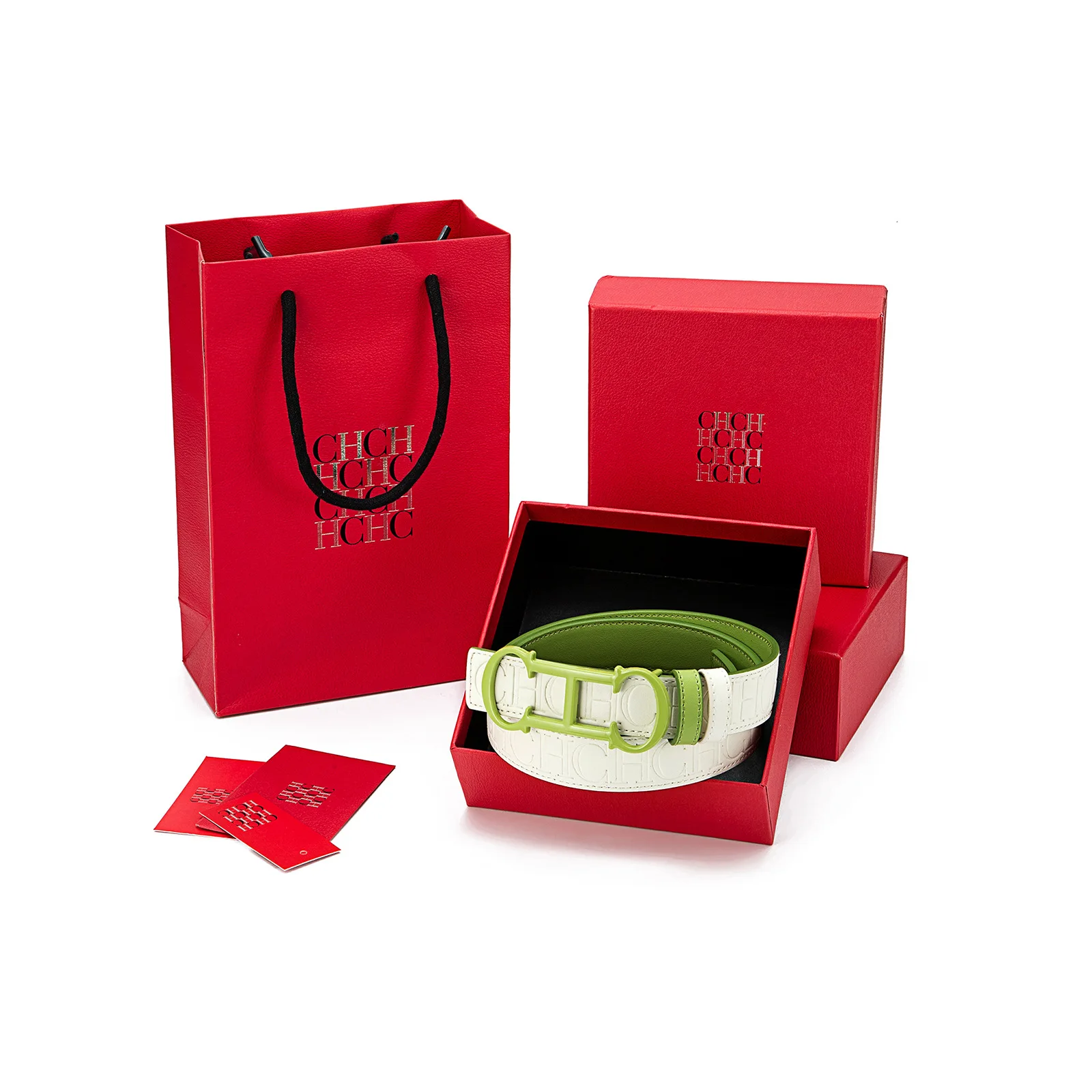 حزام جلدي قابل للعكس من CHHC للنساء، إبزيم مزدوج الجوانب 2 في 1، جلد طبيعي ناعم، حزام خصر قابل للتمدد مع صندوق هدايا