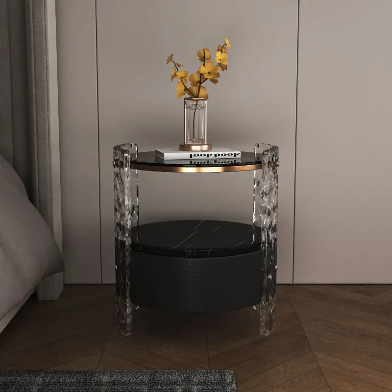 

Italian light luxury solid wood bedside table round high-end bedroom storage cabinet simple modern locker