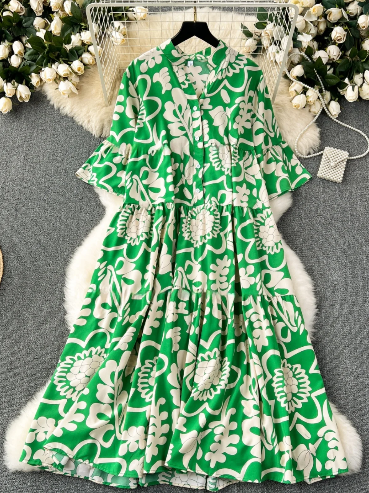 Duży Rozmiar Damska Luźna Spódnica w Kwiaty Wyszczuplająca z Wysokim Stanem w Kształcie Litery A Koreańska Wersja Wiosna Lato