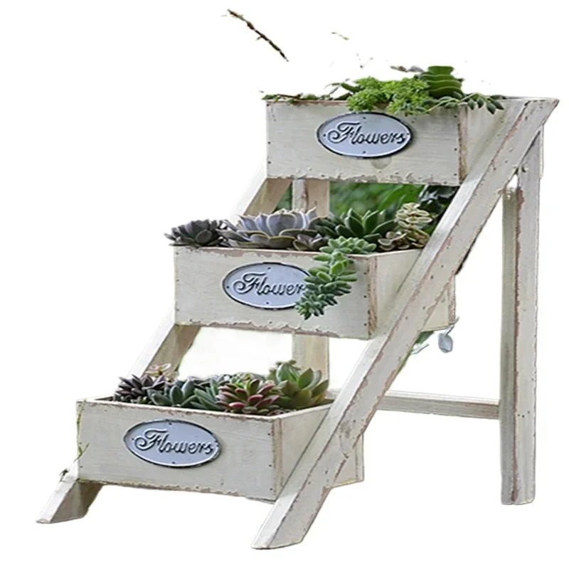 

Mini Succulent Basin Rack Solid Wood Plant Shelf Multi-Layer Indoor Staircase Planter Home Gardening Compact Plant Organizer