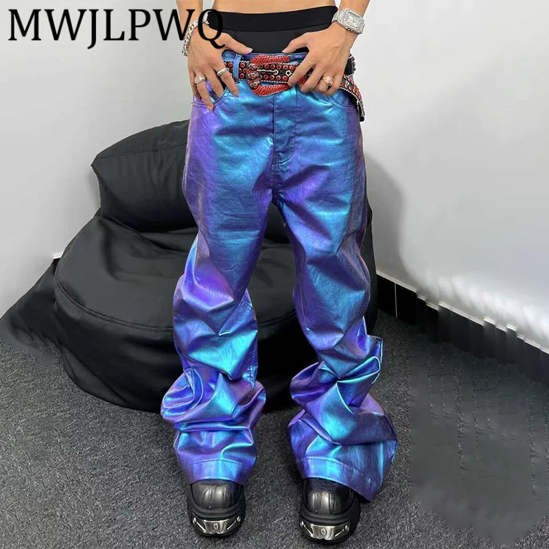 

MWJLPWQ Нишевый дизайн Ro Стиль Многослойный дизайн Мужские джинсы High Street Хип-хоп длиной до пола Утягивающие расклешенные брюки Осень 2023 12489