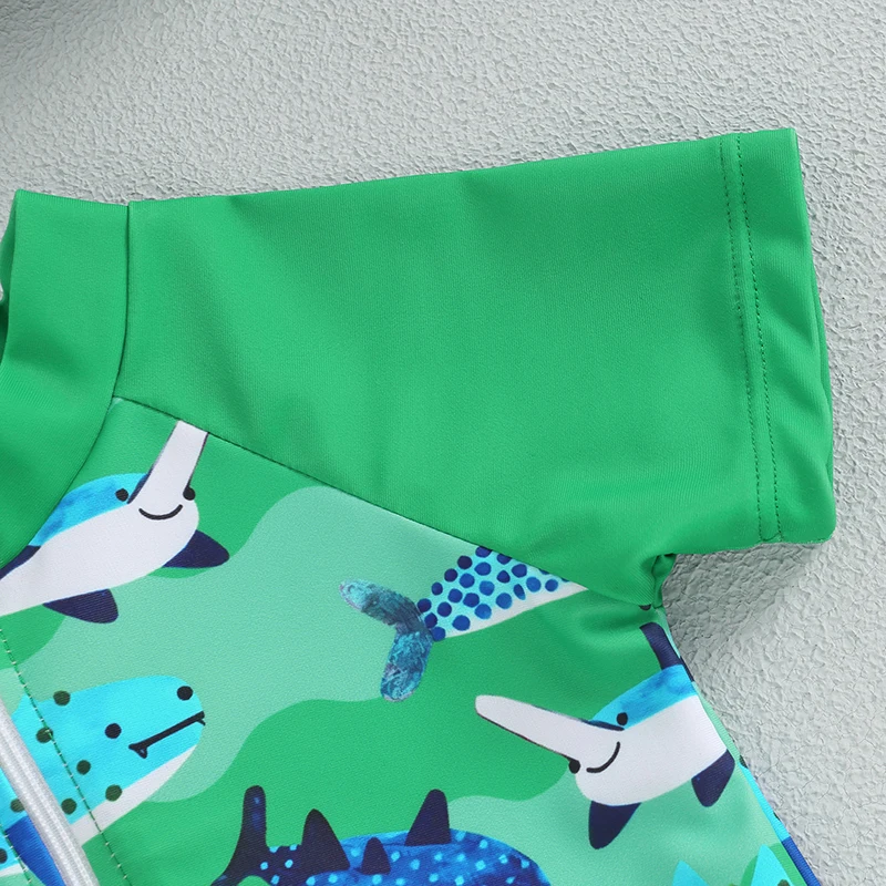 0-3T Baby Boys Swimsuit Set Summer Shark Print Short Sleeve Rash Guard and Swim Trunks and Hat Swimwear Beachwear