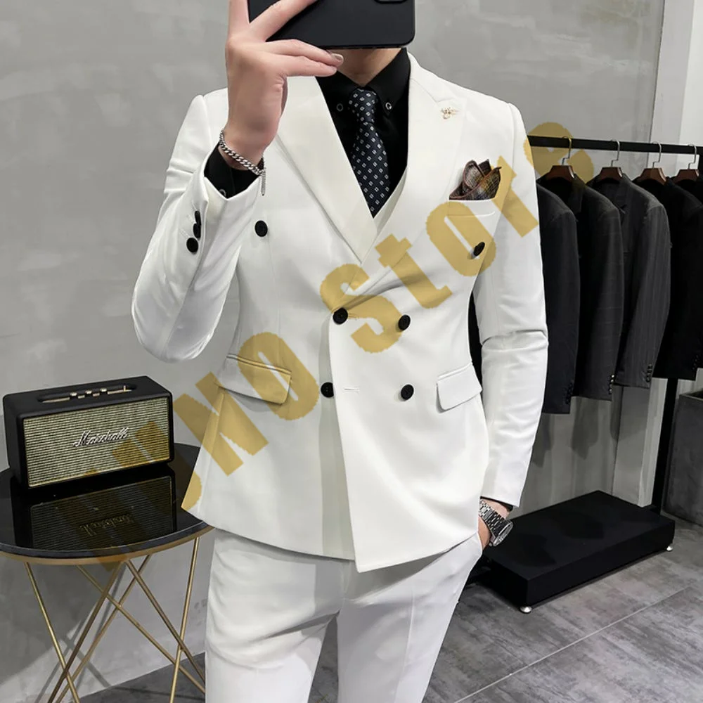 Traje de dos piezas para hombre, traje elegante con doble botonadura y cuello vuelto, informal, ajustado, para padrino de boda, 2023