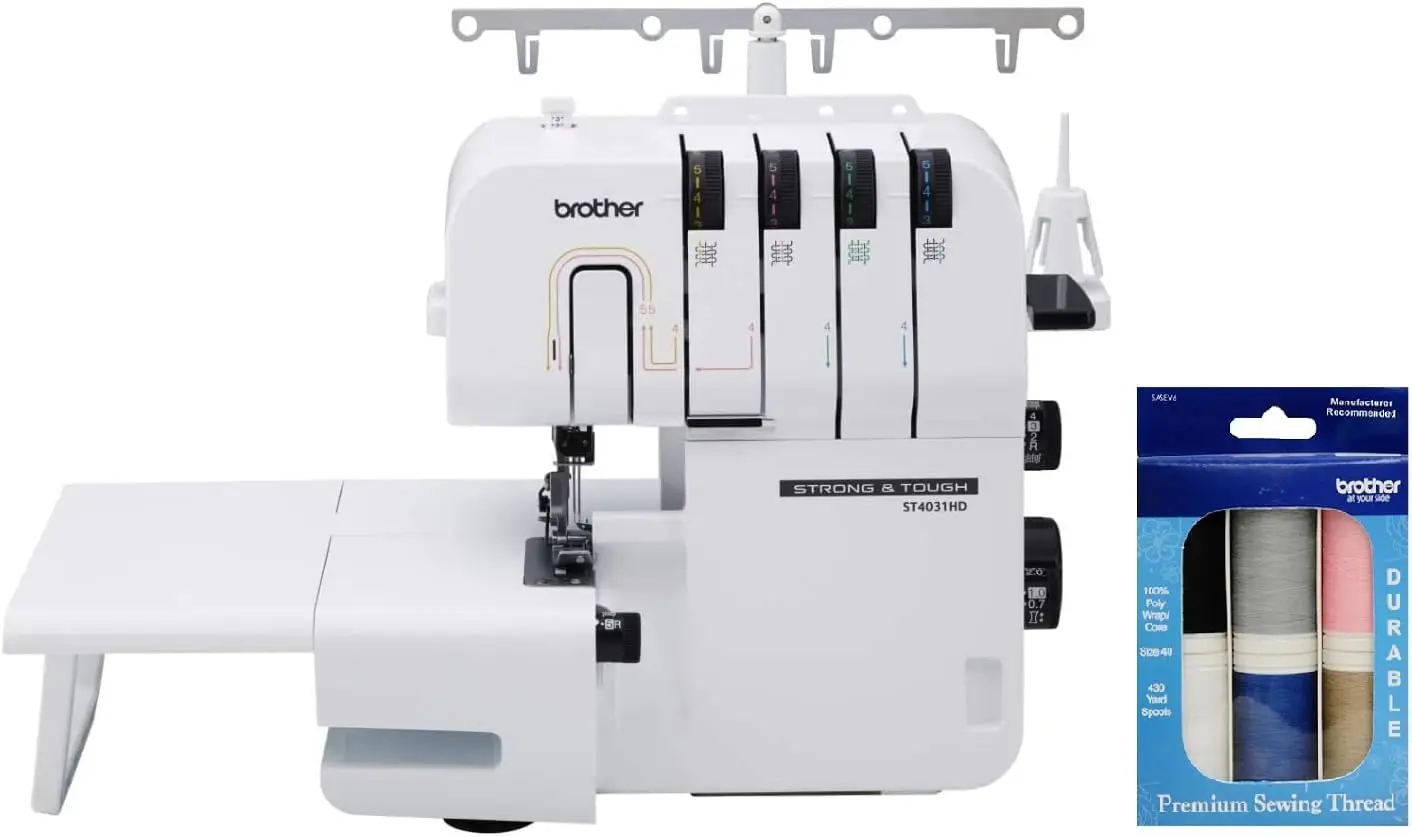 St4031Hd Strong & Tough Serger Machine, 1,300 Stitches Per Minute, Premium Sewing Thread 6-Pack Included