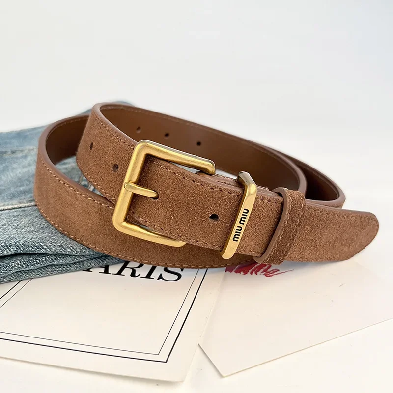 Women's Belt Suede Frosted Leather Cowhide Vintage Needle Buckle Women's Superior Style with Skirt Jeans