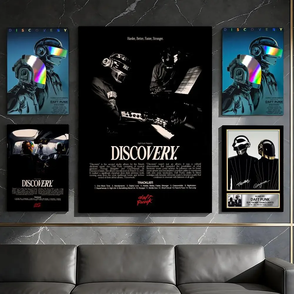 D-Daft P-Punk Electronic Band Poster Waterproof Peel & Stick Wall Sticker Self Adhesive Art Decor For Living Room Bedroom