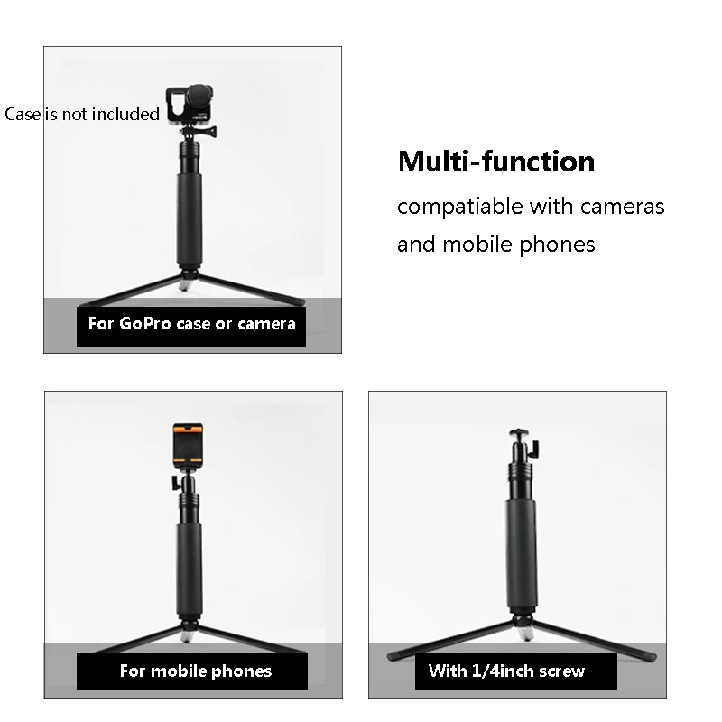 حامل تركيب أنبوبي بمقبض من سبائك الألومنيوم ، حامل عصا سيلفي أحادي البلورات ، حامل ثلاثي القوائم صغير لبطل Gopro ، DJI ، OSMO ، كاميرات SJcam