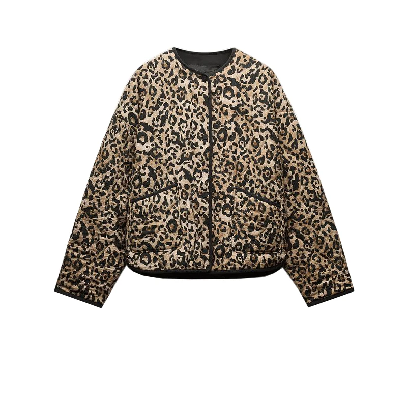 Nowa Jesienno-Zimowa Damska Lekka Uniwersalna Bluza w Leopardzi Wzór Zwierzęcy Jaet Okrągły Dekolt Bawełna Poliester Włókno 80488