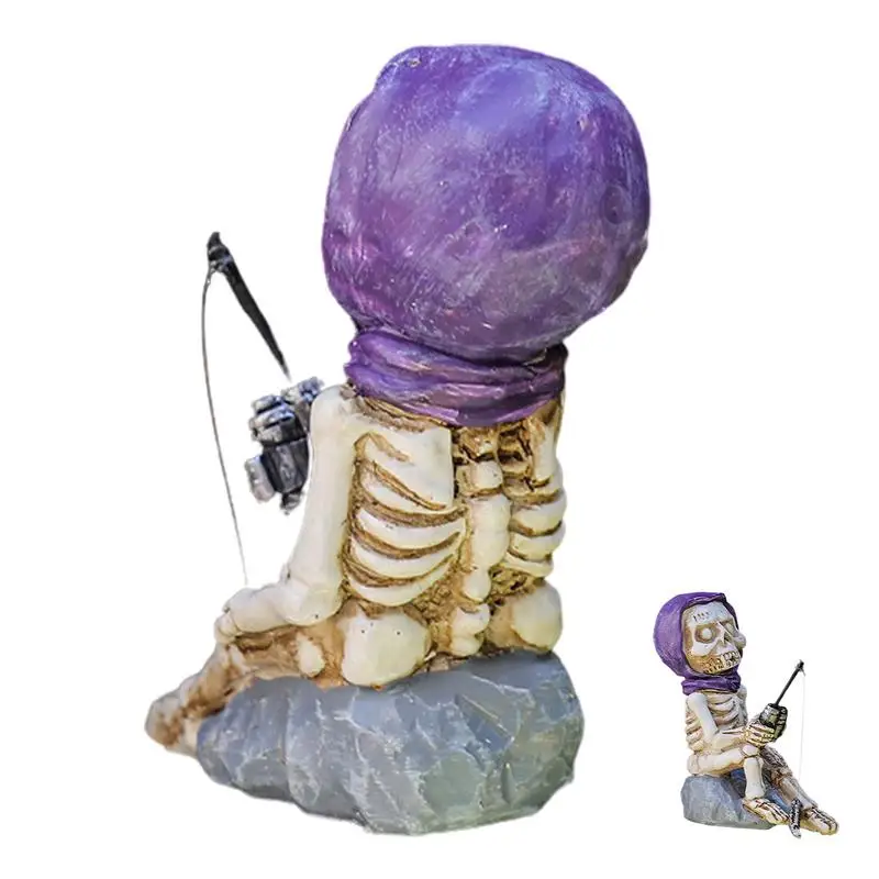 Cute Skeleton Figure Fishing Skull Garden Decorations Weather-resistant Resin Halloween Garden Sculpture For Aquarium Fish Pond