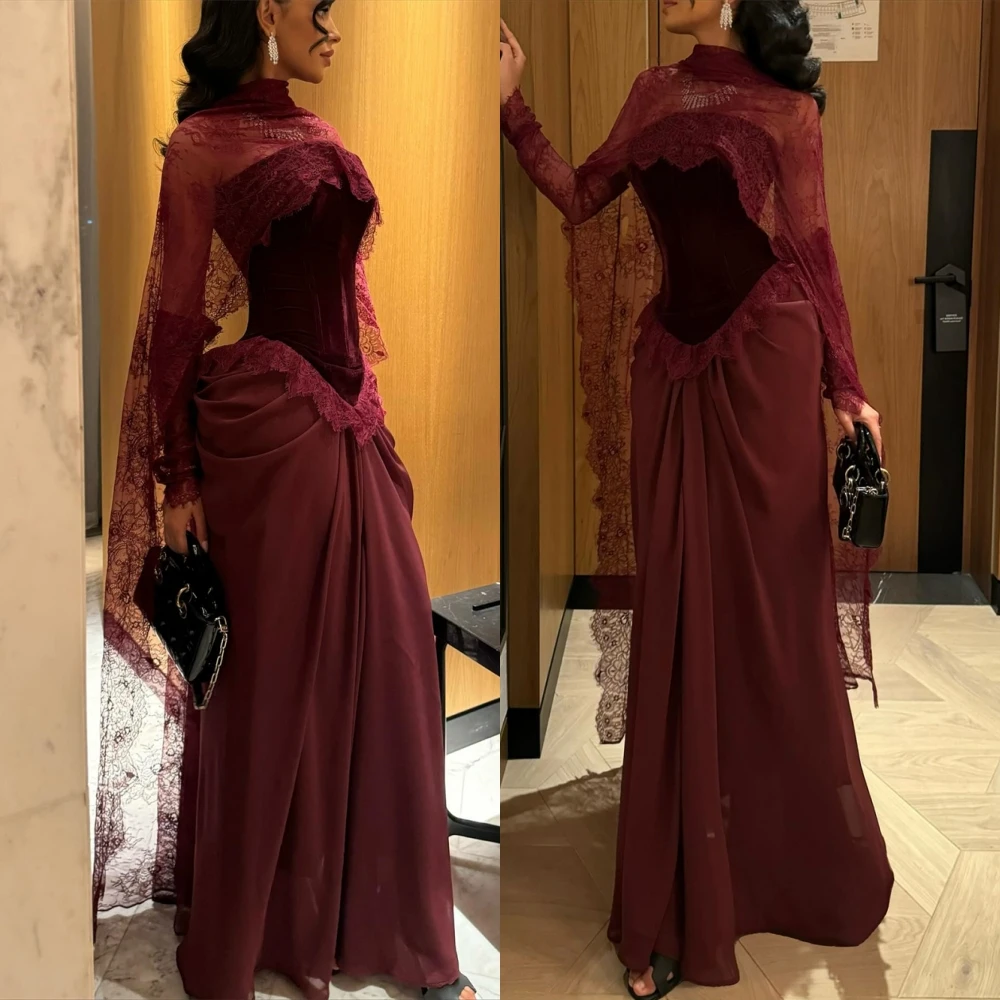 فستان سهرة جيرسي فاخر مخصص رائع بياقة عالية وأكمام طويلة فساتين لحضور الحفلات الموسيقية الحديثة سويب تراين فساتين المناسبات الخاصة