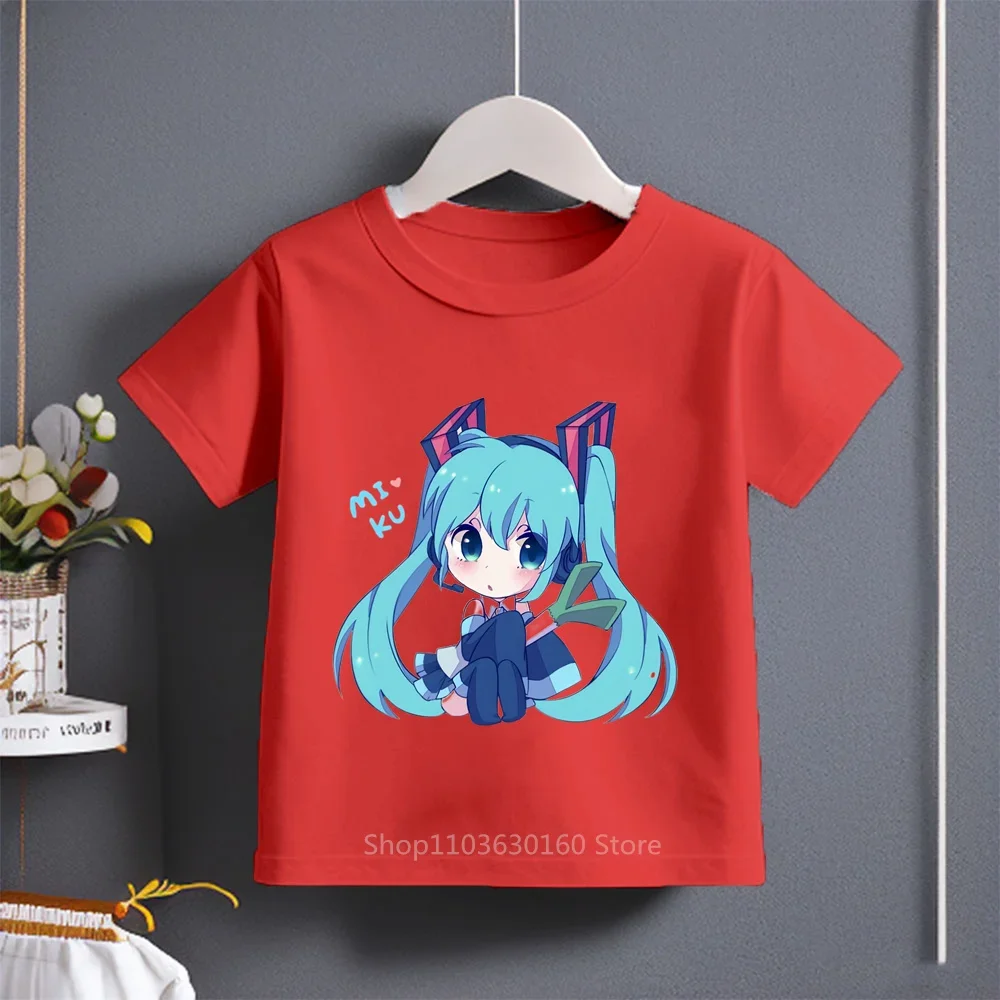 Letnia nowa Hatsune Miku nadruk kreskówkowy t-shirt dla chłopców dziewcząt bawełniana stylowa modna urocza dziecięca najlepsza odzież z krótkim