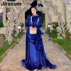 Jirocum Long Sleeve Muslim Prom Dress Women's Mermaid O Neck Party Evening Gown Crystal Floor Length Special Occasion Gowns 2024