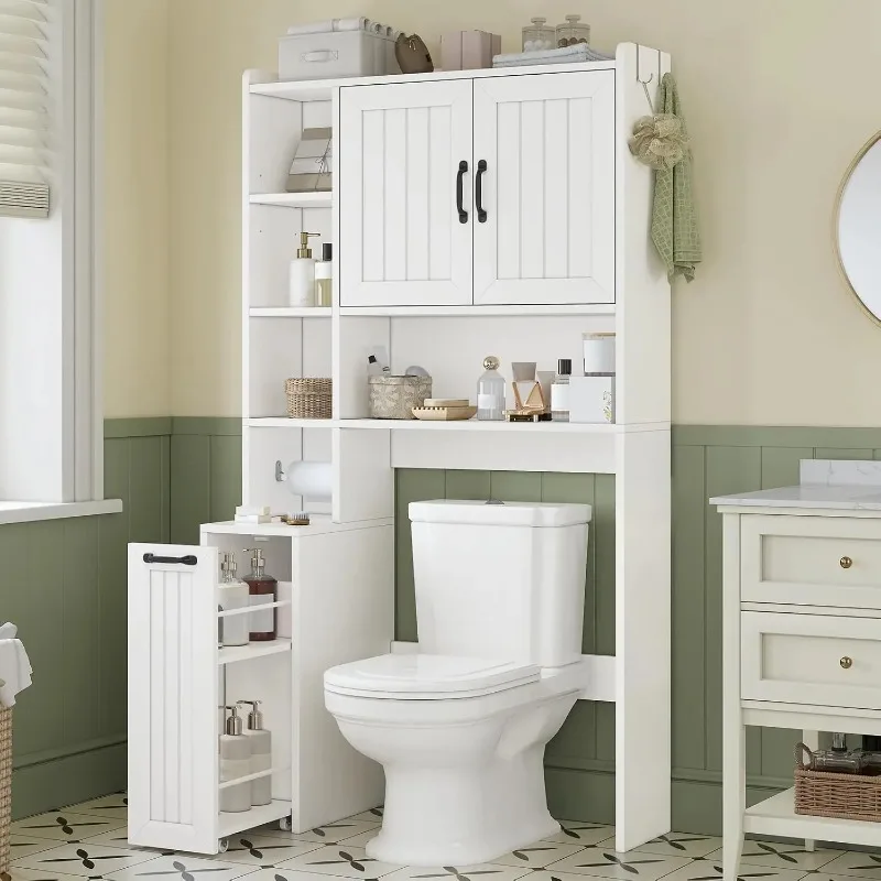 Over The Toilet Storage Cabinet with Pulley Small Bathroom Storage Cabinet, Space Saver W/Adjustable Shelf & Open, Customized