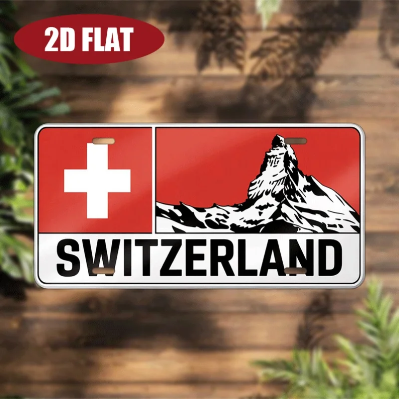 Vintage Aluminum Decor Plate Swiss Mountain Pattern 12x6 Inch 2D Flat Art Sign for Home Cafe Outdoor Decor