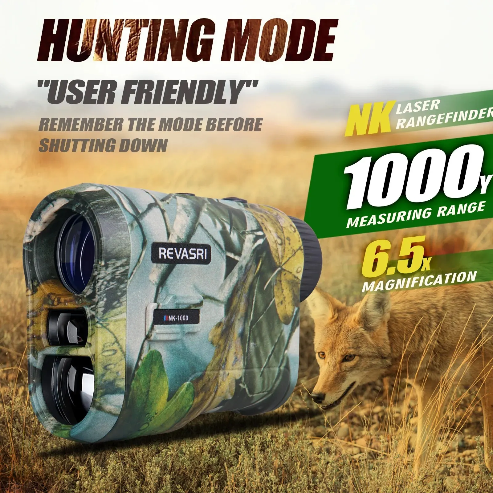 REVASRI Hunting Laser Rangefinder 1000 Yards with Rechargeable Battery Hunting Range Finder with Target Acquisition Technology E