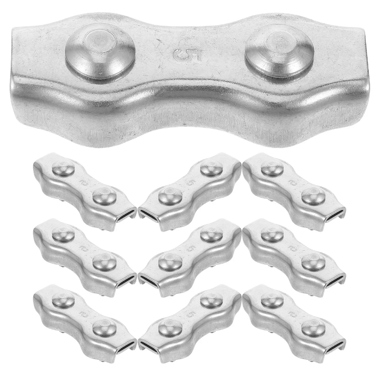 10 Buah Klip Kabel Konektor Pagar Listrik Penjepit Tali Kawat Baja Tahan Karat Ganda untuk Pagar Teralis Dupleks Pengikat Tali Logam