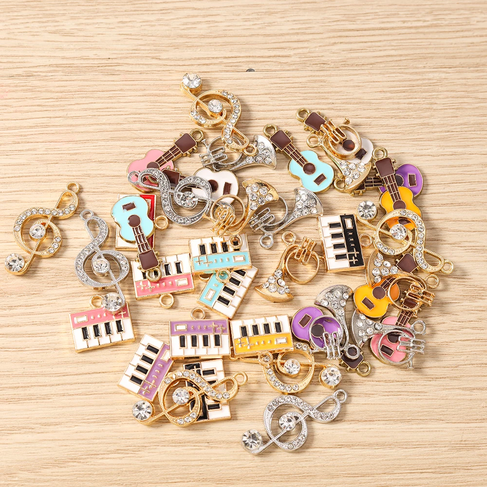 Tusember 10pcs Cute Violin Trumpet Guitar Piano Charms for Jewelry Making DIY Music Note Pendant Necklace Bracelet Crafts