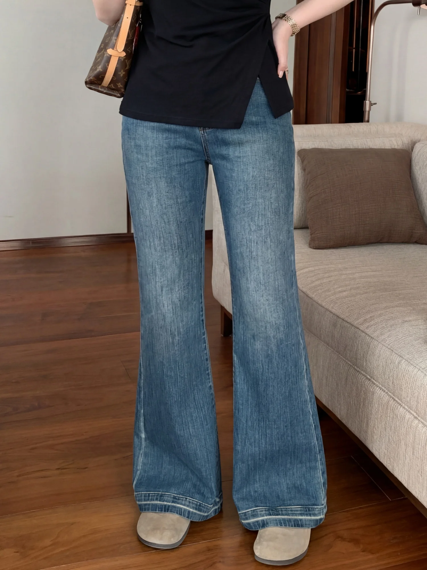 

plus Size Women's Spring High Waist Straight Leg Jeans Flared Pants High Elastic Waist Conceal Hip Slimming Cotton Blend