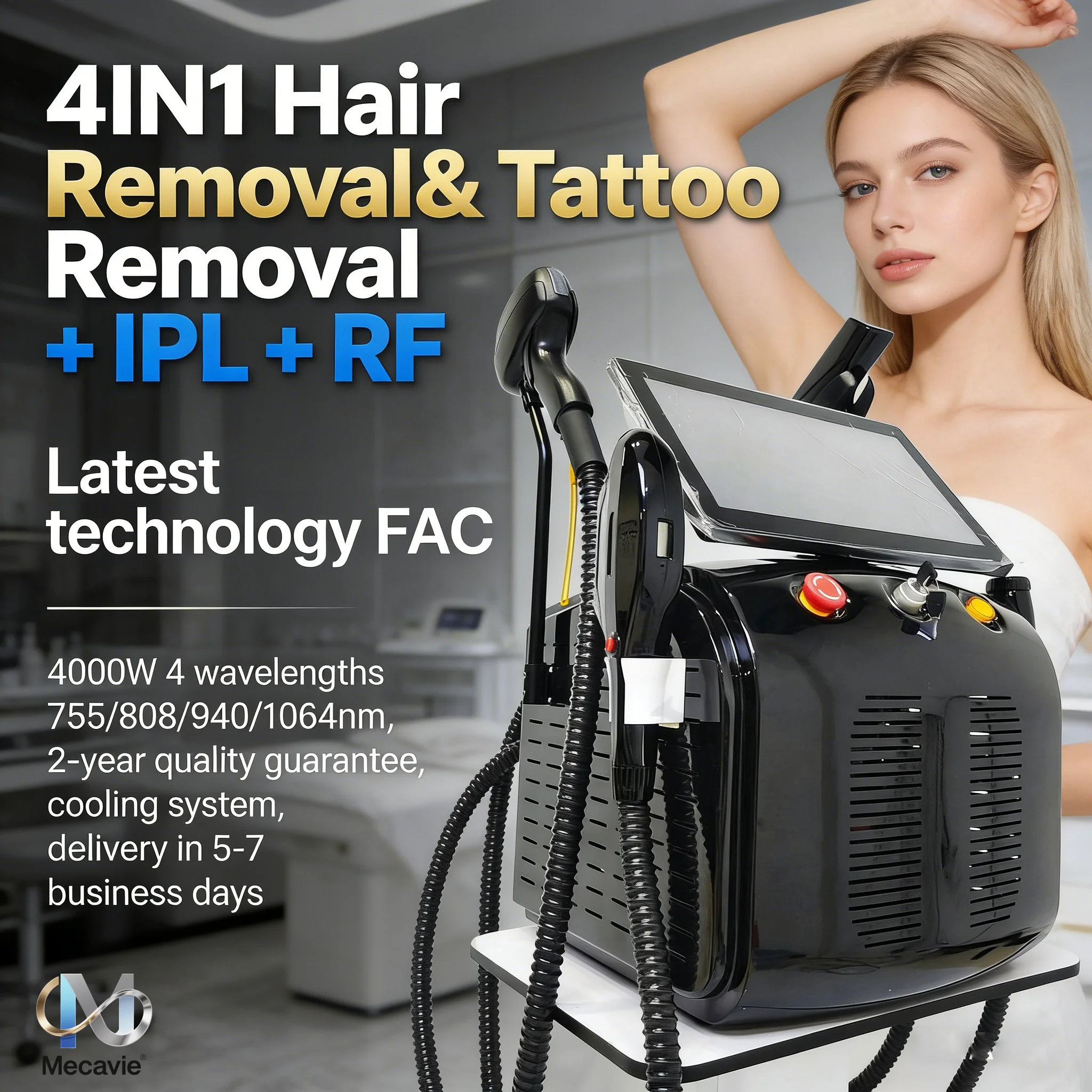 

Лазерная эпиляция 4-в-1 Soprano Titanium Ice с новейшей технологией FAC, 4 длины волн (755/808/940/1064 нм), ND:YAG+RF+IPL, безболезненная