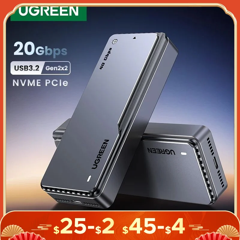 UGREEN 20Gbps NVMe SSD Case SSD Enclosure M.2 to USB3.2 Gen2x2 SSD Adapter for M.2 NVME PCIE Built-in Cooling Vest Aluminum Case