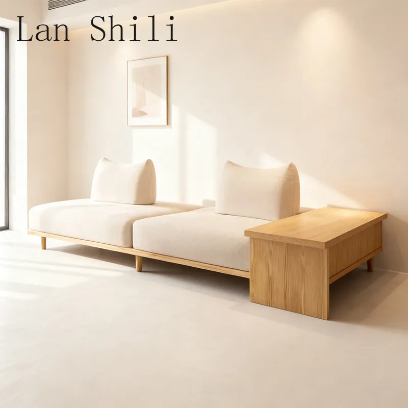 HYS modern simple solid wood fabric sofa multi-person living room small apartment coffee table combination leisure lazy sofa