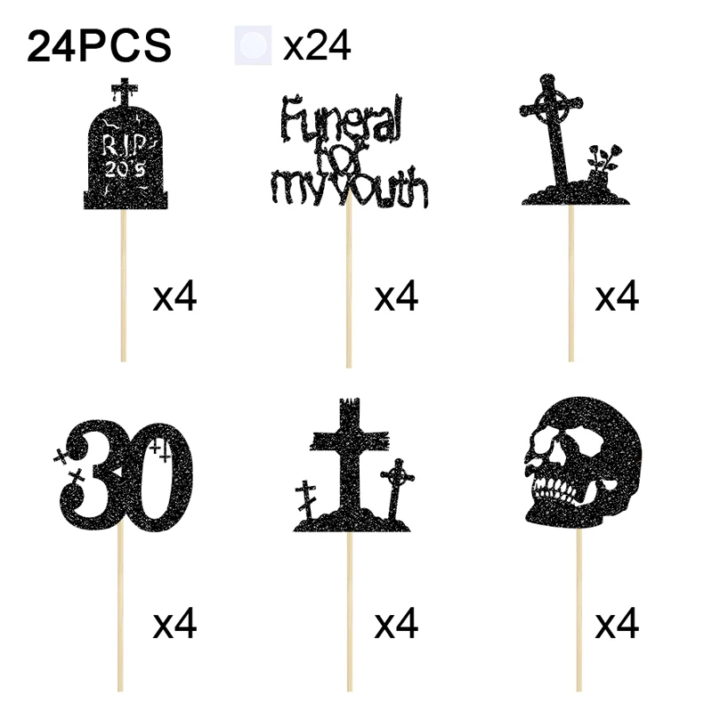 YOMDID 24 Stück Death To My 20S Kuchendekorationen, RIP 30. Geburtstag Cupcake-Topper, Gothic Geburtstags-Cupcake-Deko – Detail 6