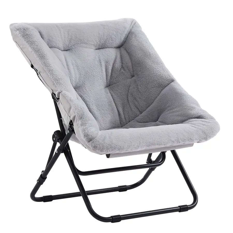 

Dorm Chair Oversized Folding Saucer Chair with Soft Faux Fur, Metal Frame, for Bedroom, Living Room, Balcony, Patio, Study, Pla