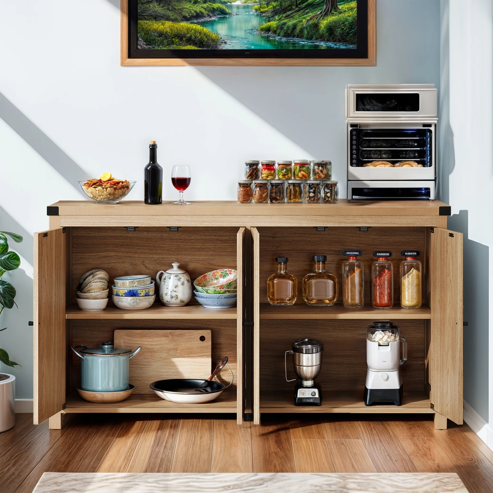 

Modern Sideboard Buffet w/ Adjustable Shelf 4 Door Accent Console Table
