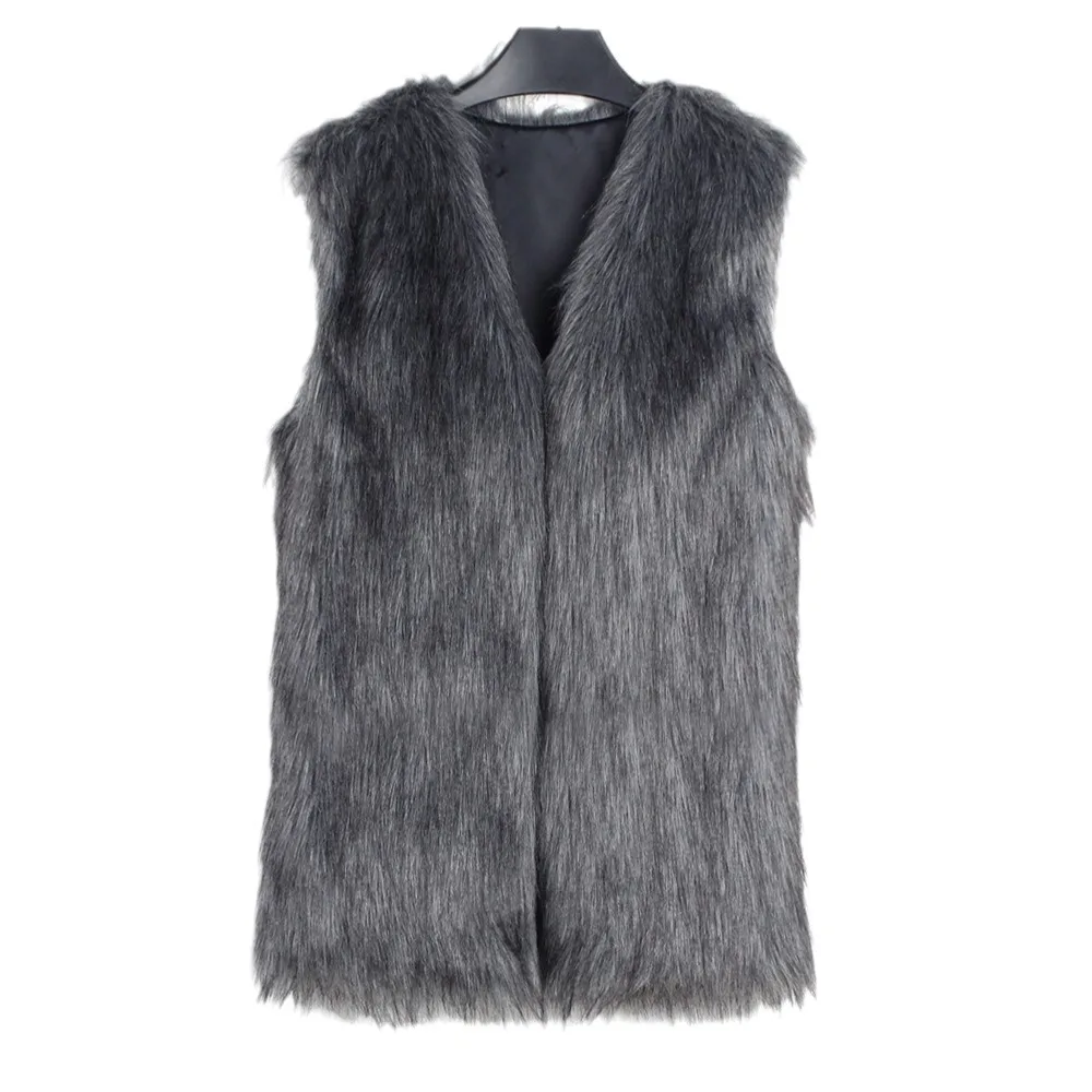 Sleeveless Jacket Women Faux Fur Vest V Neck Thick Jackets High Street Cardigan Coat Elegant Female Warm Vests Winter 2024