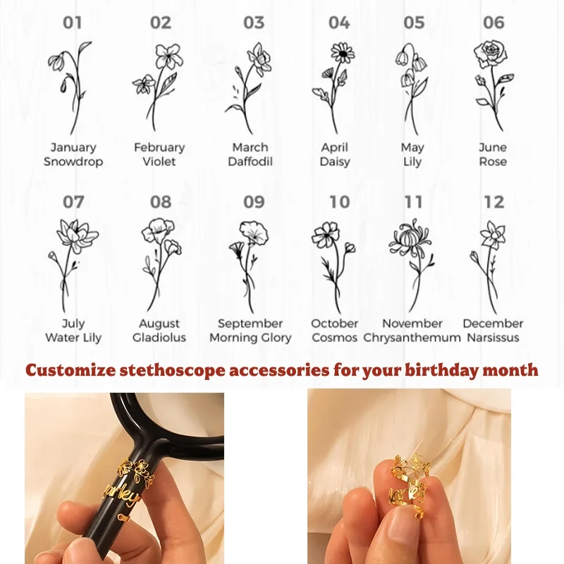 Custom Name Flower Tag Personalized Stainless Steel Stethoscope Charm Nurse Doctor Stethoscope Id Tag jewelry Gifts view 6
