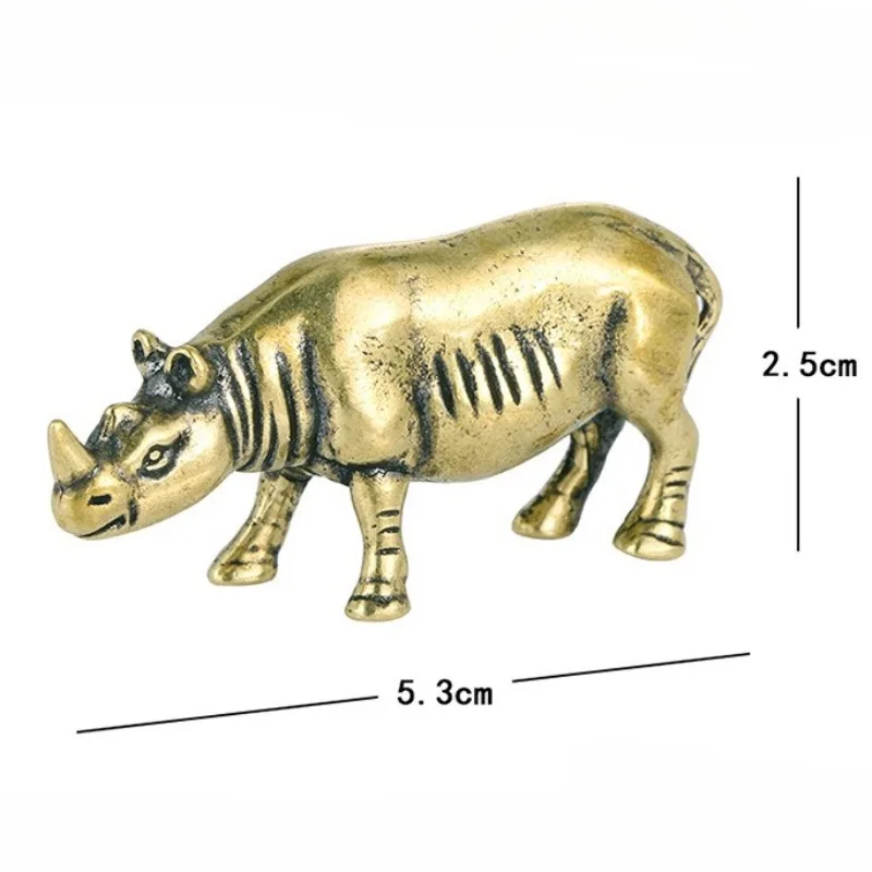 Brass Rhino Figurine Vintage Copper Statue Study Room Office Desk Decoration Antique Miscellaneous Collection Craft Home Decor