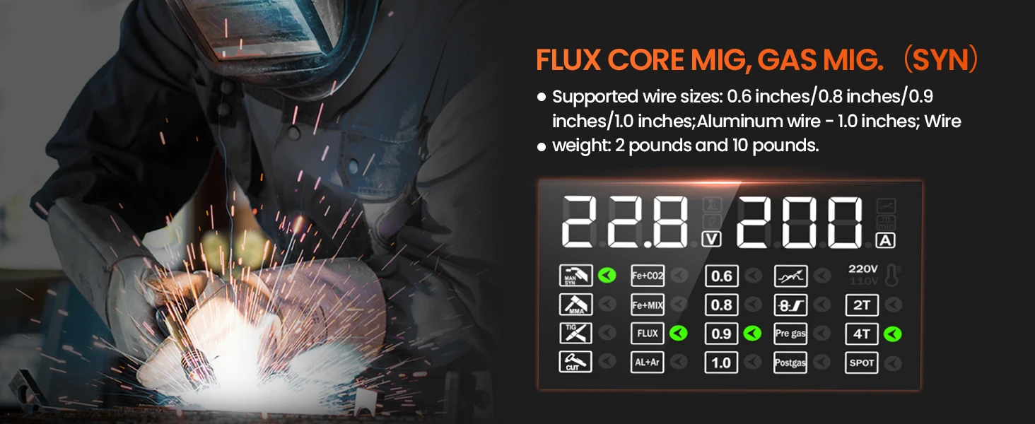 HITBOX HBMC270 MIG-Schweißgerät 220V 6-in-1 Multiprozess-Schweißgerät Aluminium MIG Gas Gaslos MMA HF TIG Punktschweißen Plasmaschneider 2T 4T Funktion Tragbares Inverter-Schweißgerät – Detail 8