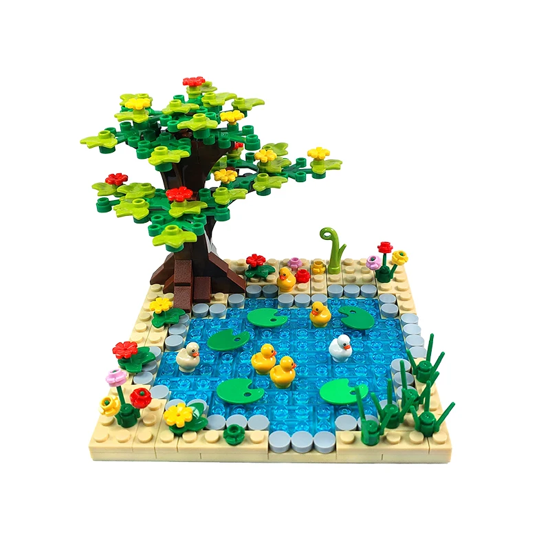 MOC Small Building Block Granular Farm Pig Chicken Nest, Dog Nest, Corn, Radish Field Scene Animal Assembly Compatible with LEGO