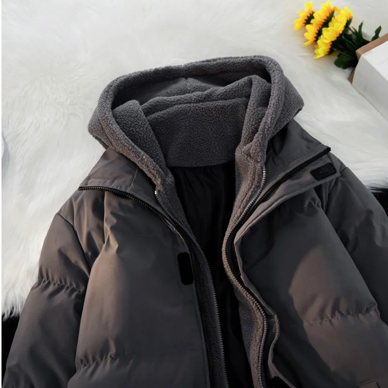 وهمية قطعتين مقنعين سترة قطن للرجال الشتاء موضة الربط معطف سميك الكورية عادية فضفاض الذكور معطف فضفاض دافئ #6