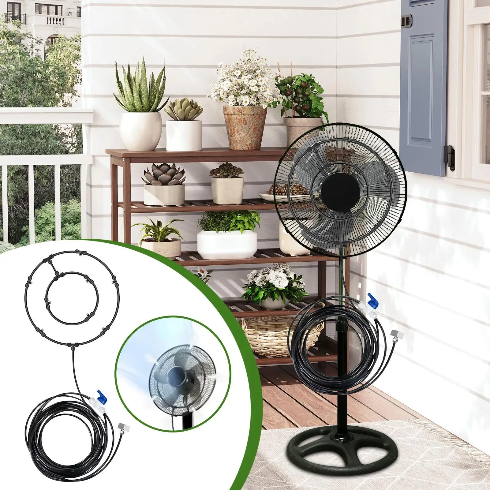 Misting Set For Fan Fan Misters For Cooling Outdoor Air Purification 8-Meter Hose Multi-Nozzle Sprayer For Dog Kennel BBQ Patio